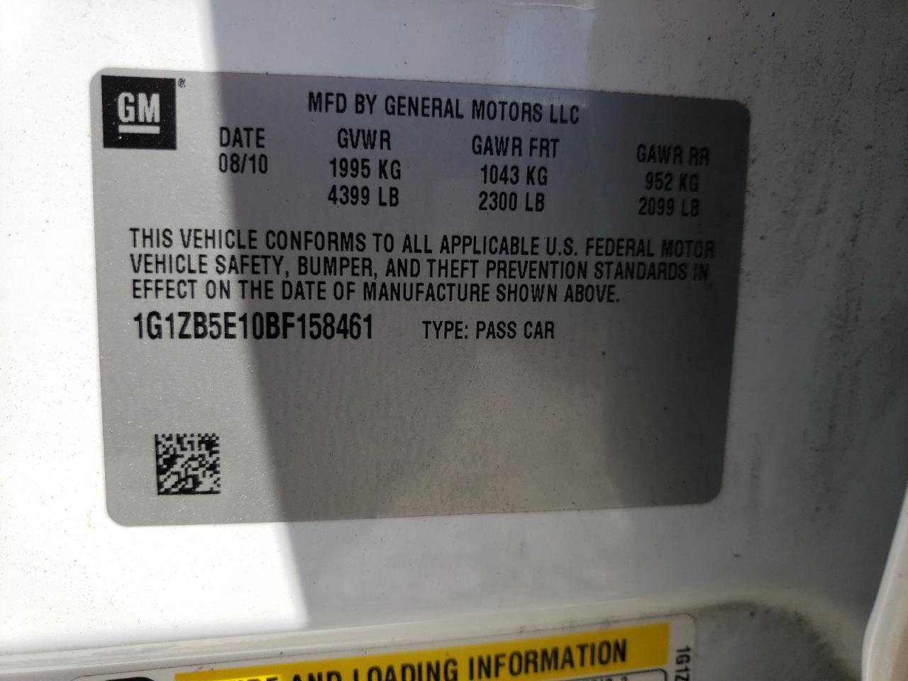 Photo 10 from auction – 2011 CHEVROLET MALIBU LS with VIN 1G1ZB5E10BF158461