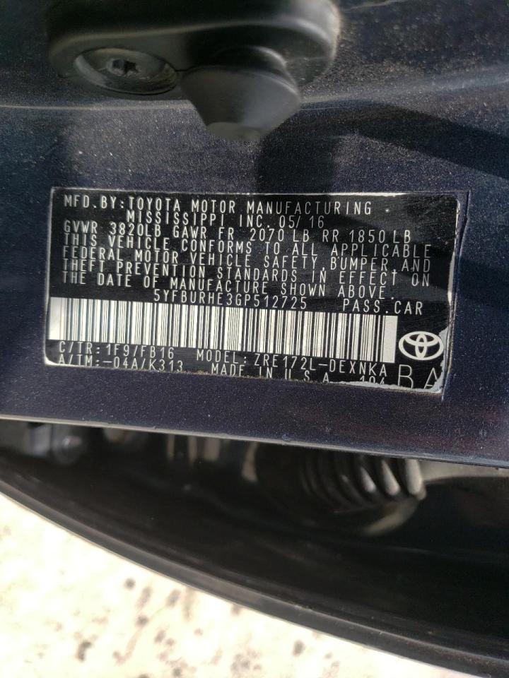 Photo 10 from auction – 2016 TOYOTA COROLLA L with VIN 5YFBURHE3GP512725