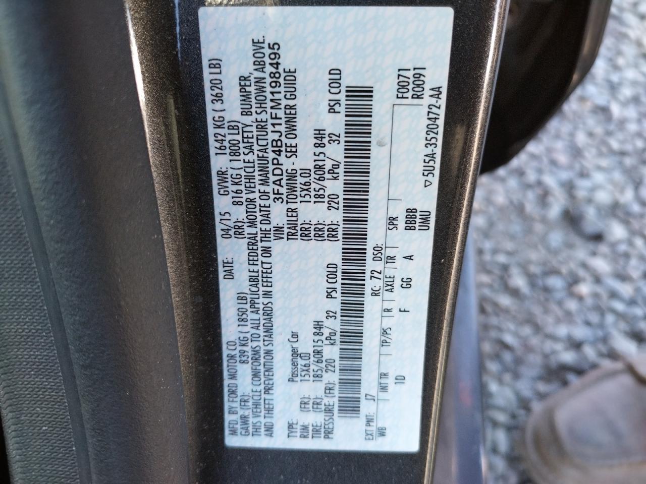 Photo 10 from auction – 2015 FORD FIESTA SE with VIN 3FADP4BJ1FM198495