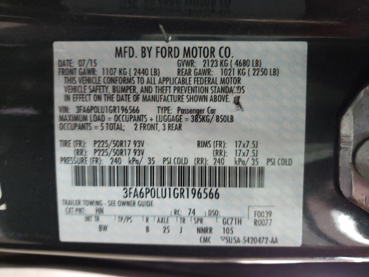 صورة رقم 10 من المزاد - 2016 FORD FUSION SE مع VIN 3FA6P0LU1GR196566