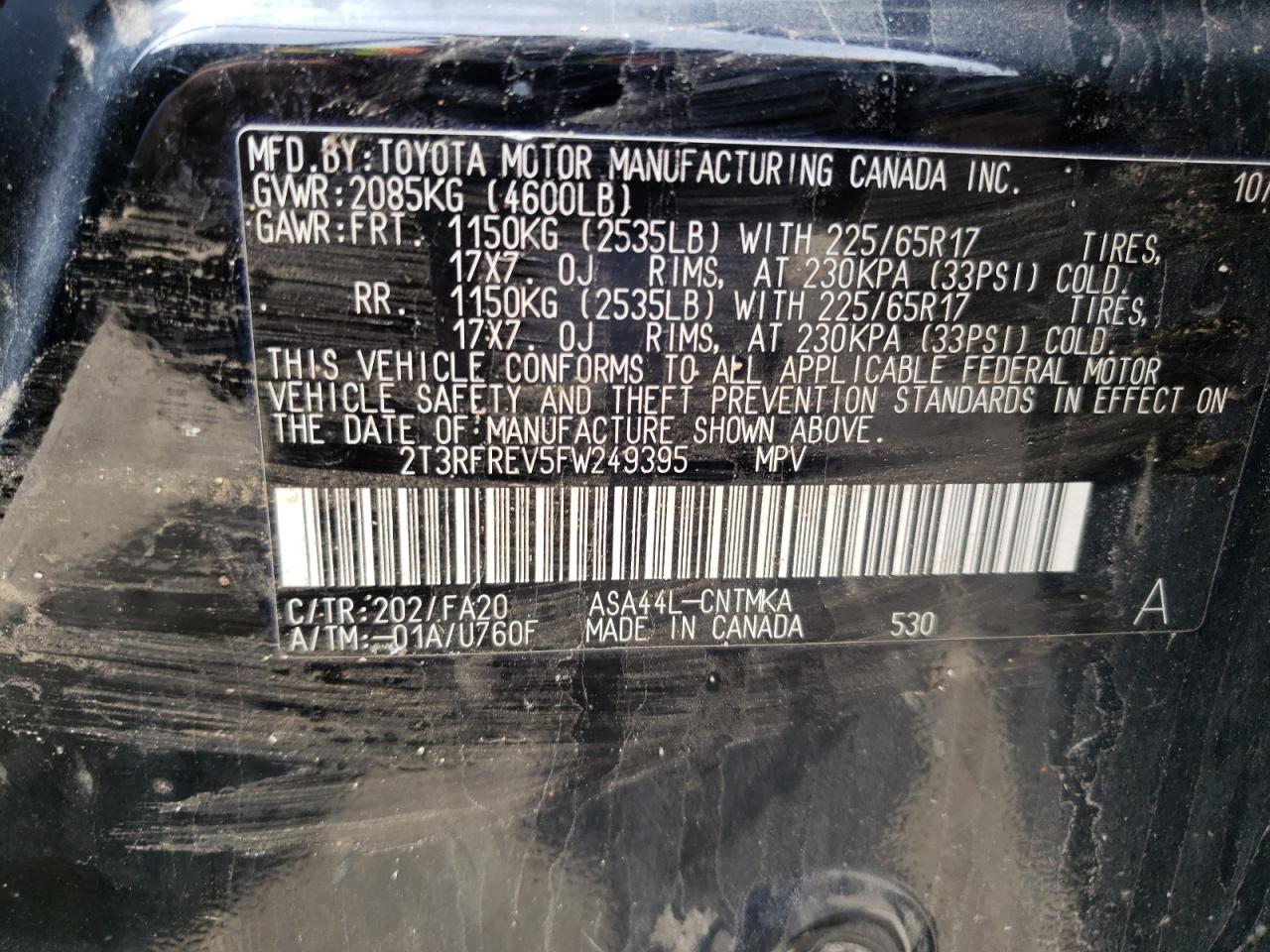 Photo 10 from auction – 2015 TOYOTA RAV4 XLE with VIN 2T3RFREV5FW249395