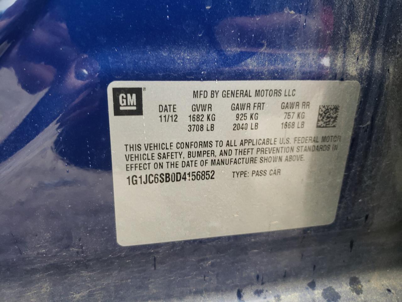 Photo 10 from auction – 2013 CHEVROLET SONIC LT with VIN 1G1JC6SB0D4156852
