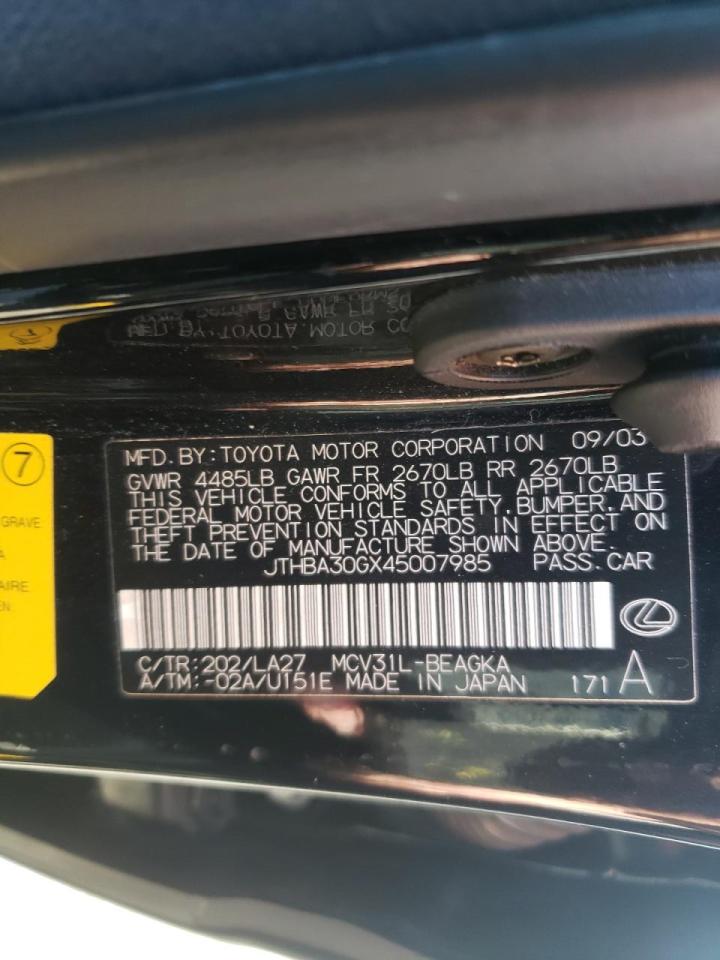 Photo 10 from auction – 2004 LEXUS ES 330 with VIN JTHBA30GX45007985