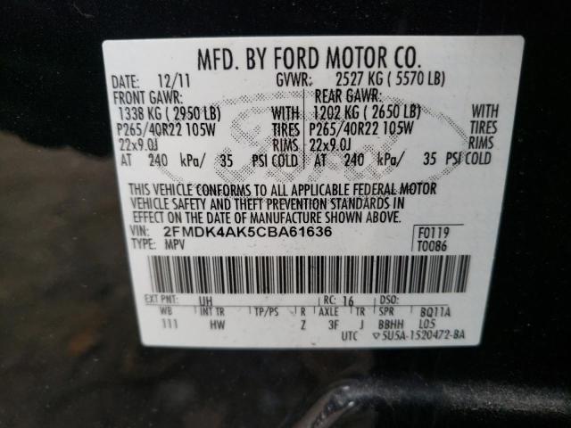 FORD EDGE SPORT 2012 with VIN 2FMDK4AK5CBA61636 - Photo from auction