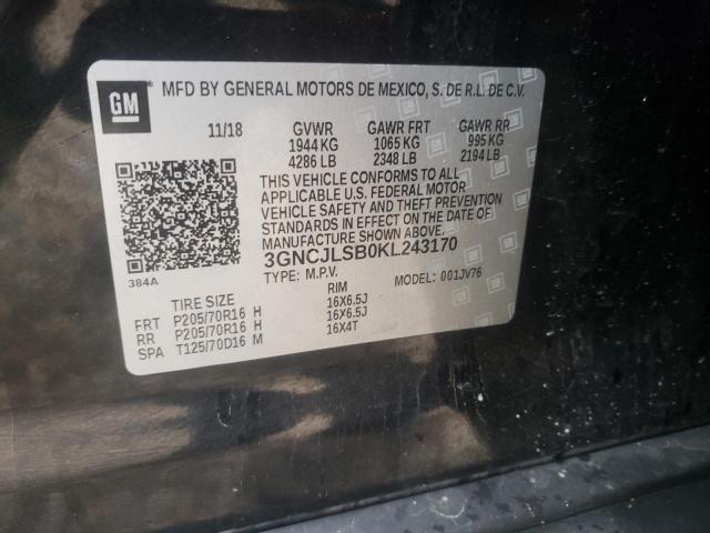 Photo 10 from auction – 2019 CHEVROLET TRAX 1LT with VIN 3GNCJLSB0KL243170