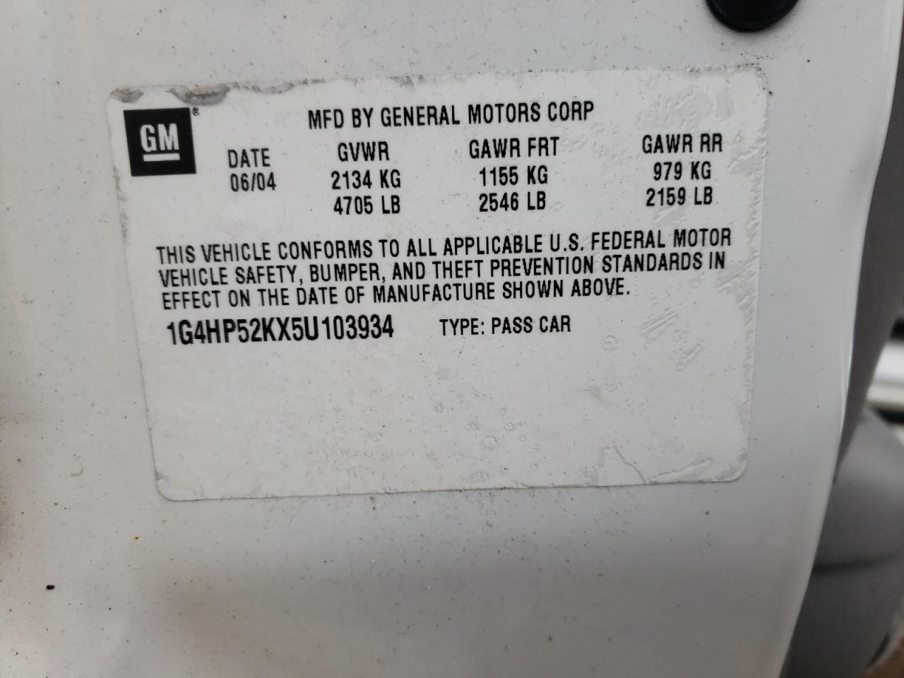 Photo 10 from auction – 2005 BUICK LESABRE CU with VIN 1G4HP52KX5U103934
