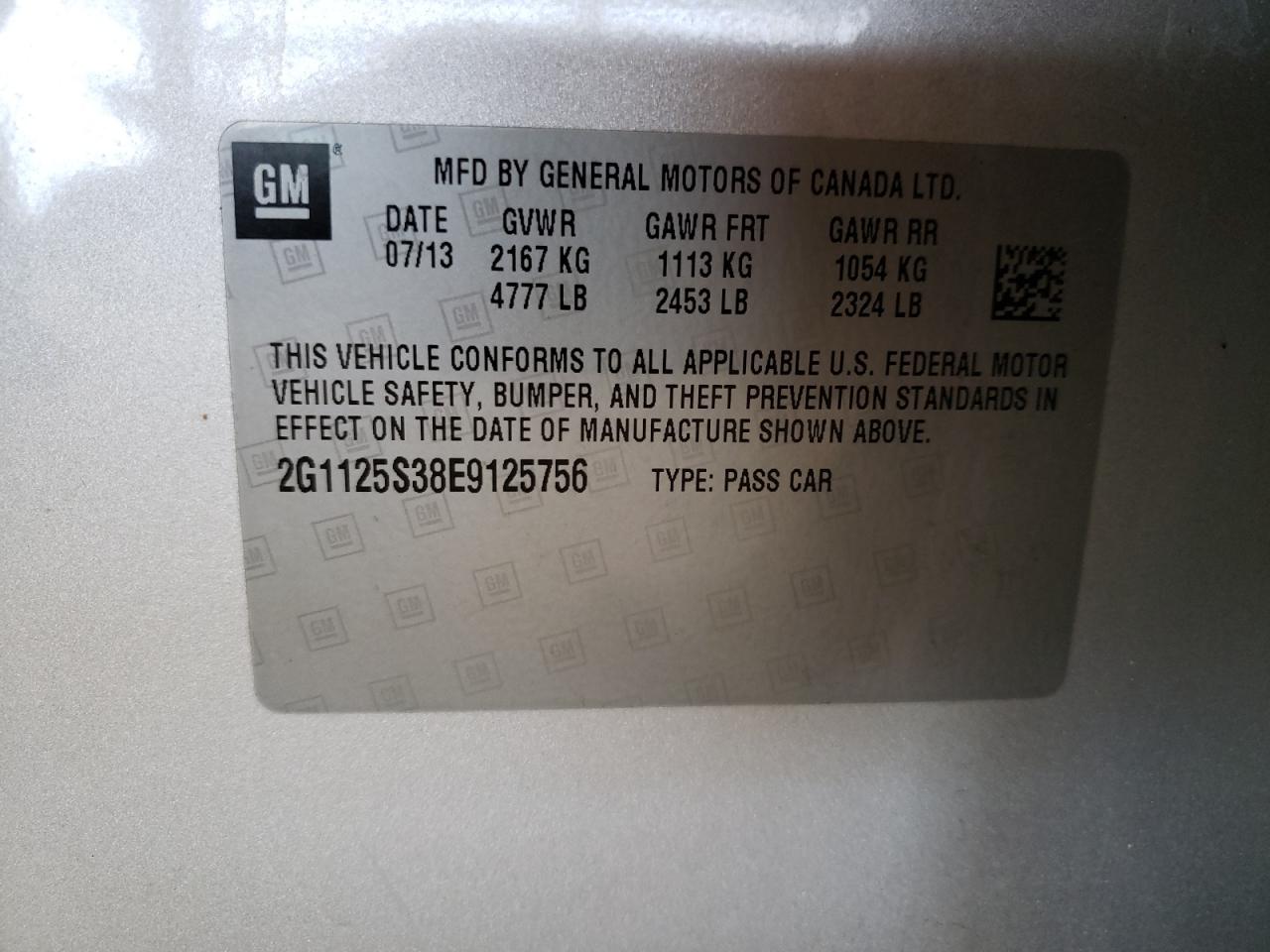 Photo 10 from auction – 2014 CHEVROLET IMPALA LT with VIN 2G1125S38E9125756
