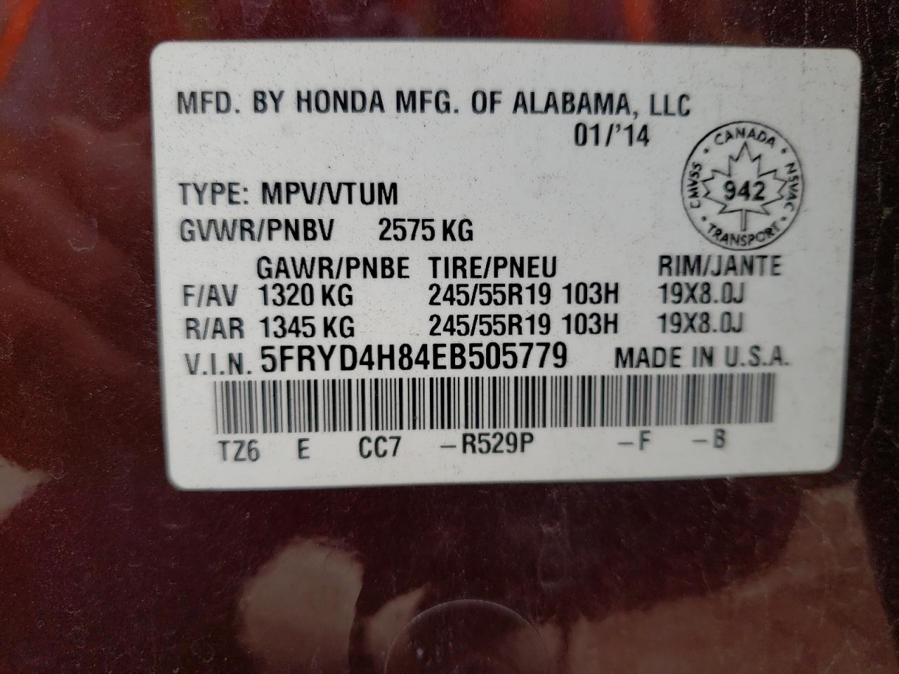 Photo 10 from auction – 2014 ACURA MDX ADVANC with VIN 5FRYD4H84EB505779