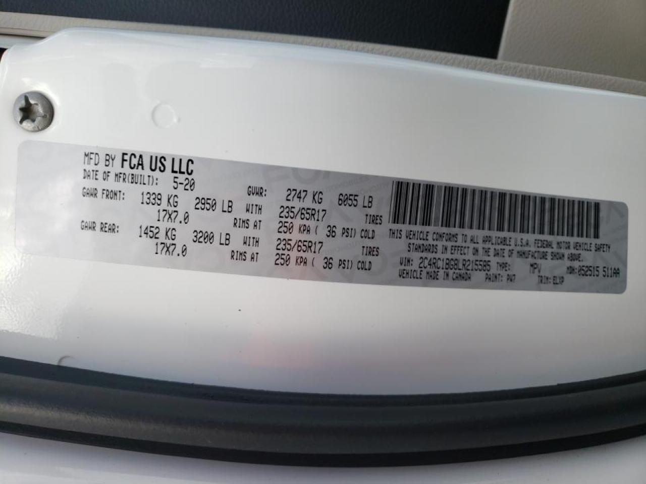 Photo 10 from auction – 2020 CHRYSLER PACIFICA T with VIN 2C4RC1BG8LR215585