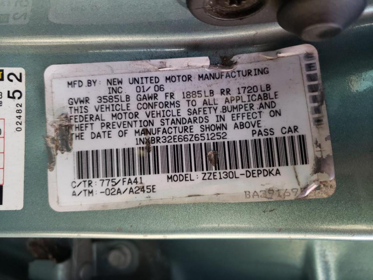 Photo 10 from auction – 2006 TOYOTA COROLLA CE with VIN 1NXBR32E66Z651252