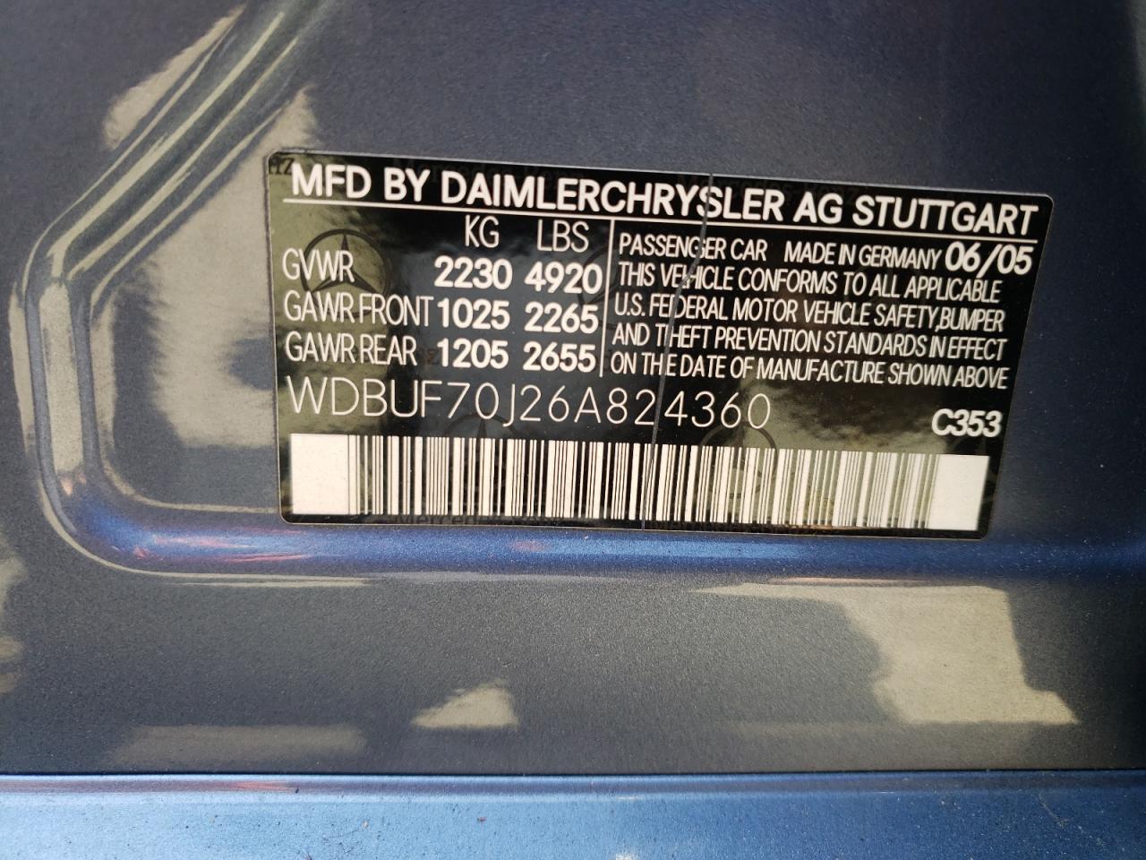 Photo 10 from auction – 2006 MERCEDES-BENZ E 500 with VIN WDBUF70J26A824360
