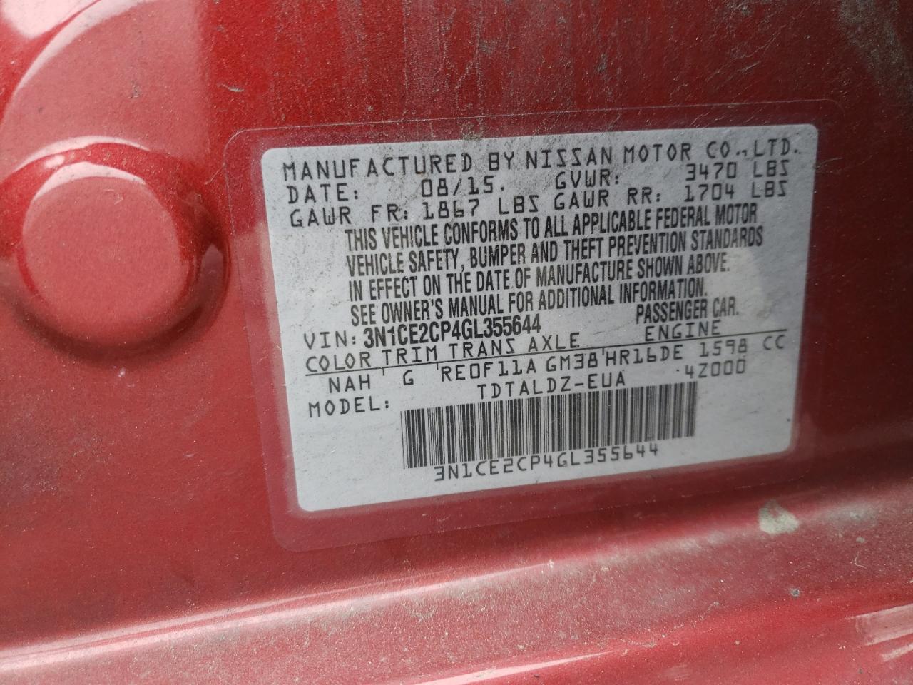 Photo 10 from auction – 2016 NISSAN VERSA NOTE with VIN 3N1CE2CP4GL355644