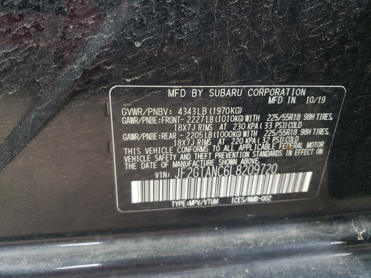 Photo 11 from auction – 2020 SUBARU CROSSTREK with VIN JF2GTANC6L8209720