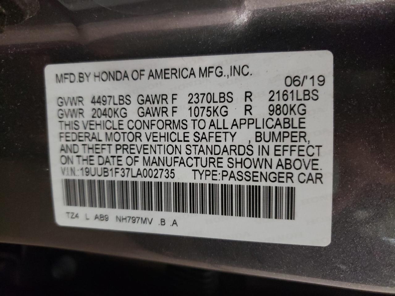 Photo 10 from auction – 2020 ACURA TLX with VIN 19UUB1F37LA002735