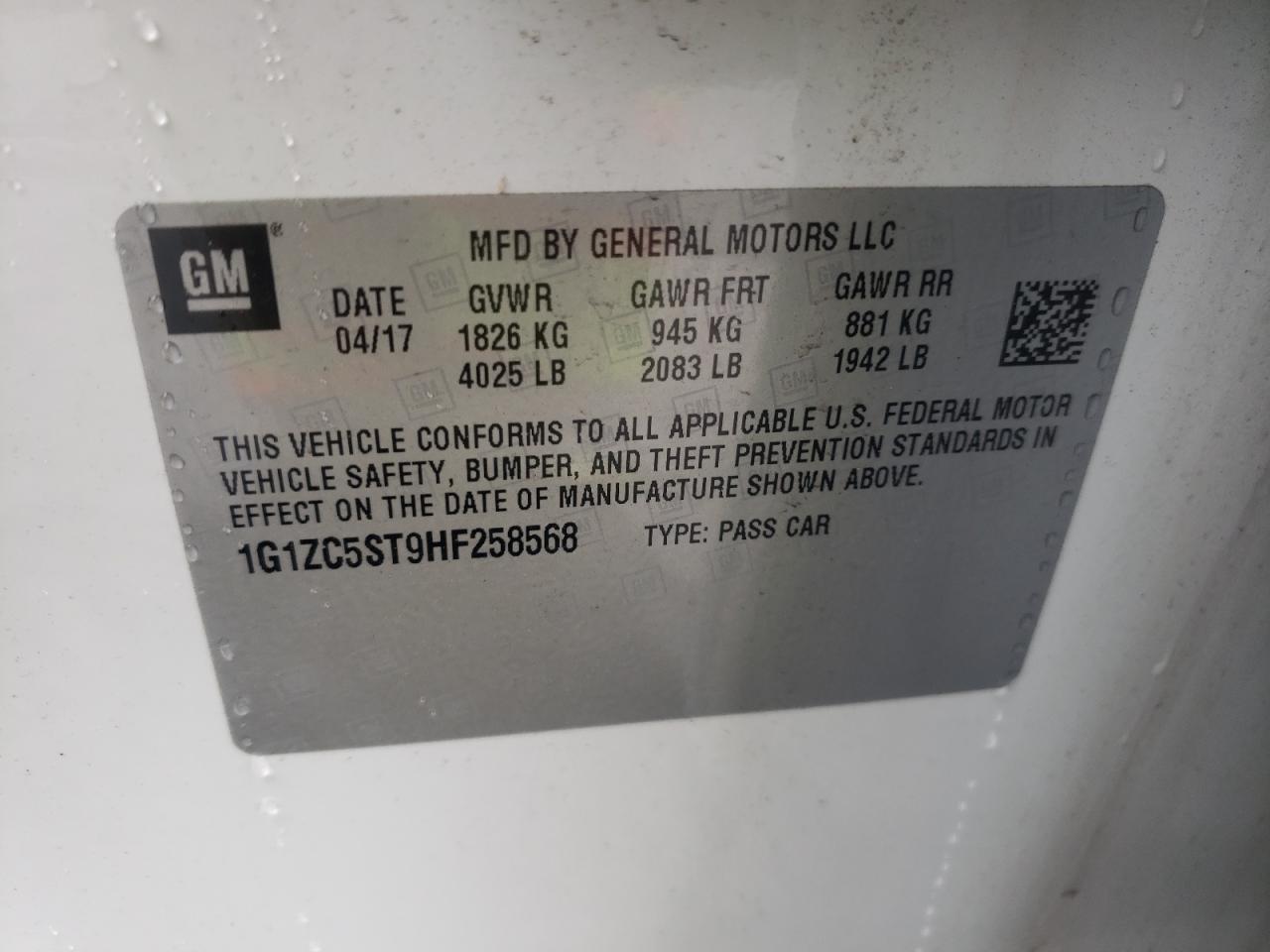 Photo 10 from auction – 2017 CHEVROLET MALIBU LS with VIN 1G1ZC5ST9HF258568