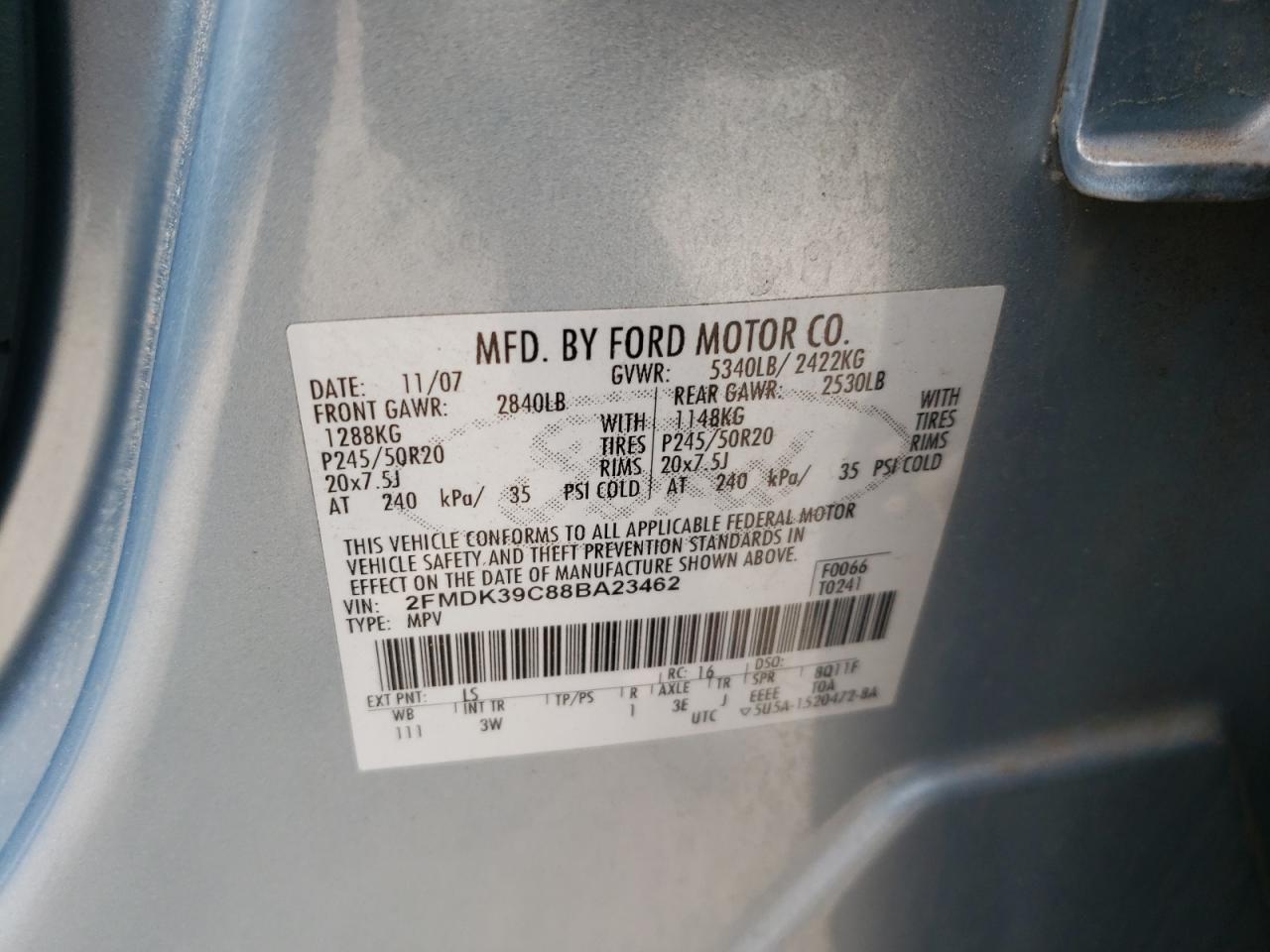 Photo 10 from auction – 2008 FORD EDGE LIMIT with VIN 2FMDK39C88BA23462