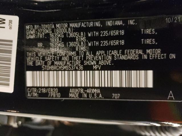 Photo 10 from auction – 2021 TOYOTA HIGHLANDER with VIN 5TDHBRCH5MS537436