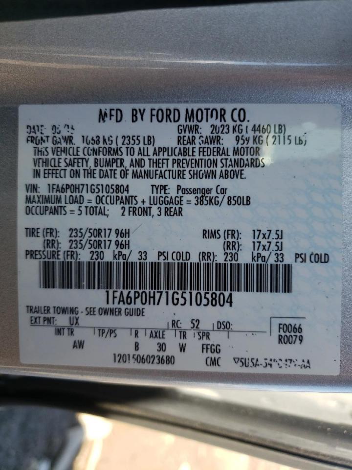Photo 10 from auction – 2016 FORD FUSION SE with VIN 1FA6P0H71G5105804