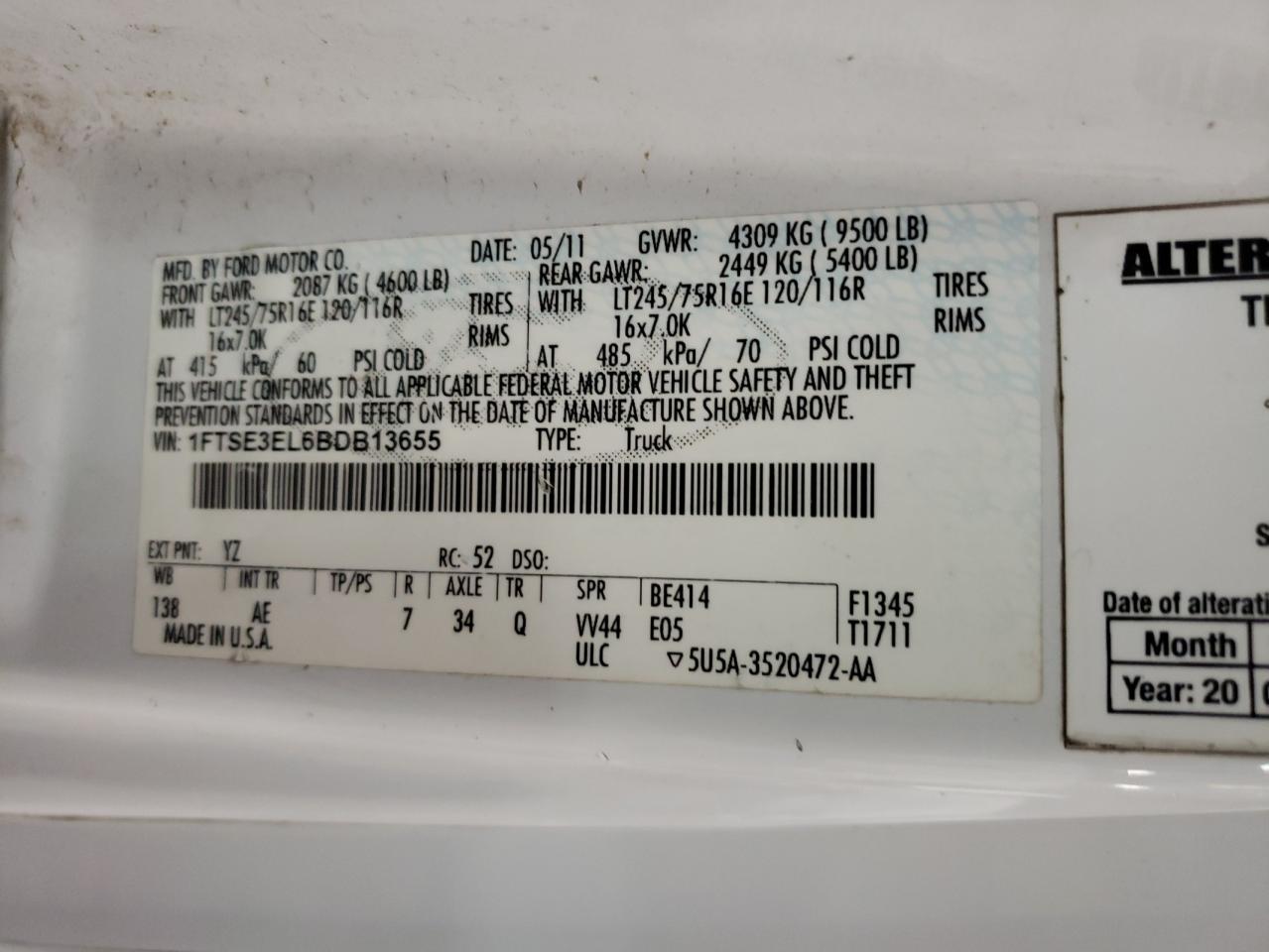 Photo 11 from auction – 2011 FORD ECONOLINE with VIN 1FTSE3EL6BDB13655