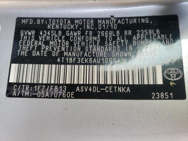 Photo 10 from auction – 2010 TOYOTA CAMRY BASE with VIN 4T1BF3EK6AU106848