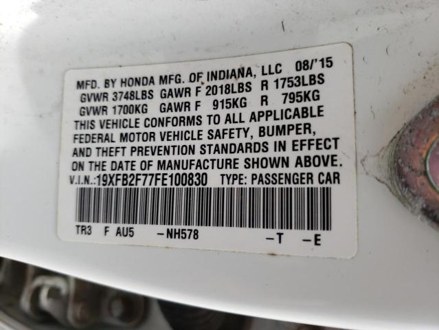 Photo 10 from auction – 2015 HONDA CIVIC SE with VIN 19XFB2F77FE100830