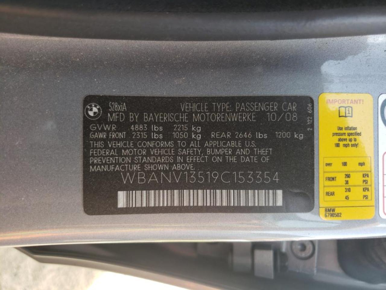 Photo 10 from auction – 2009 BMW 528 XI with VIN WBANV13519C153354