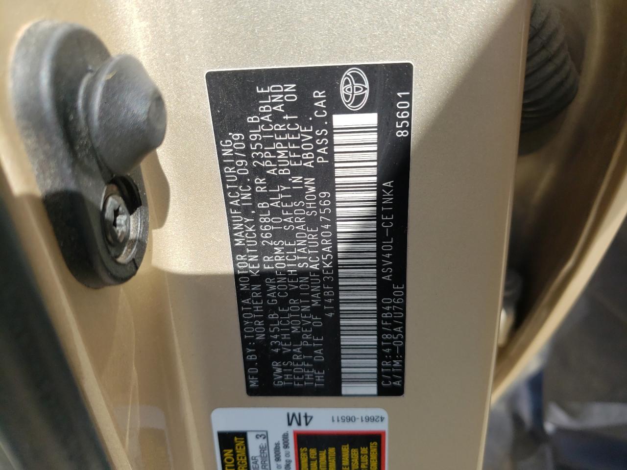 Photo 10 from auction – 2010 TOYOTA CAMRY BASE with VIN 4T4BF3EK5AR047569