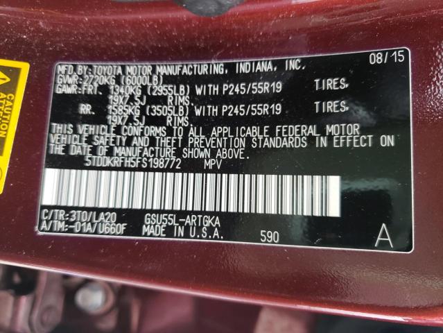 Photo 10 from auction – 2015 TOYOTA HIGHLANDER with VIN 5TDDKRFH5FS198772