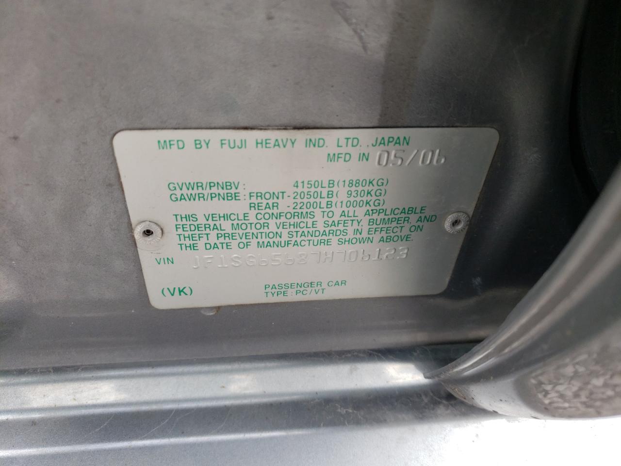 Photo 10 from auction – 2007 SUBARU FORESTER 2 with VIN JF1SG65687H706123