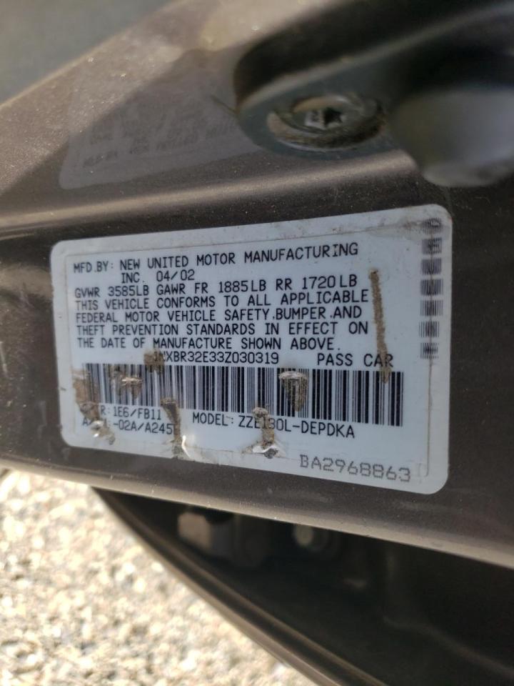 Photo 10 from auction – 2003 TOYOTA COROLLA CE with VIN 1NXBR32E33Z030319