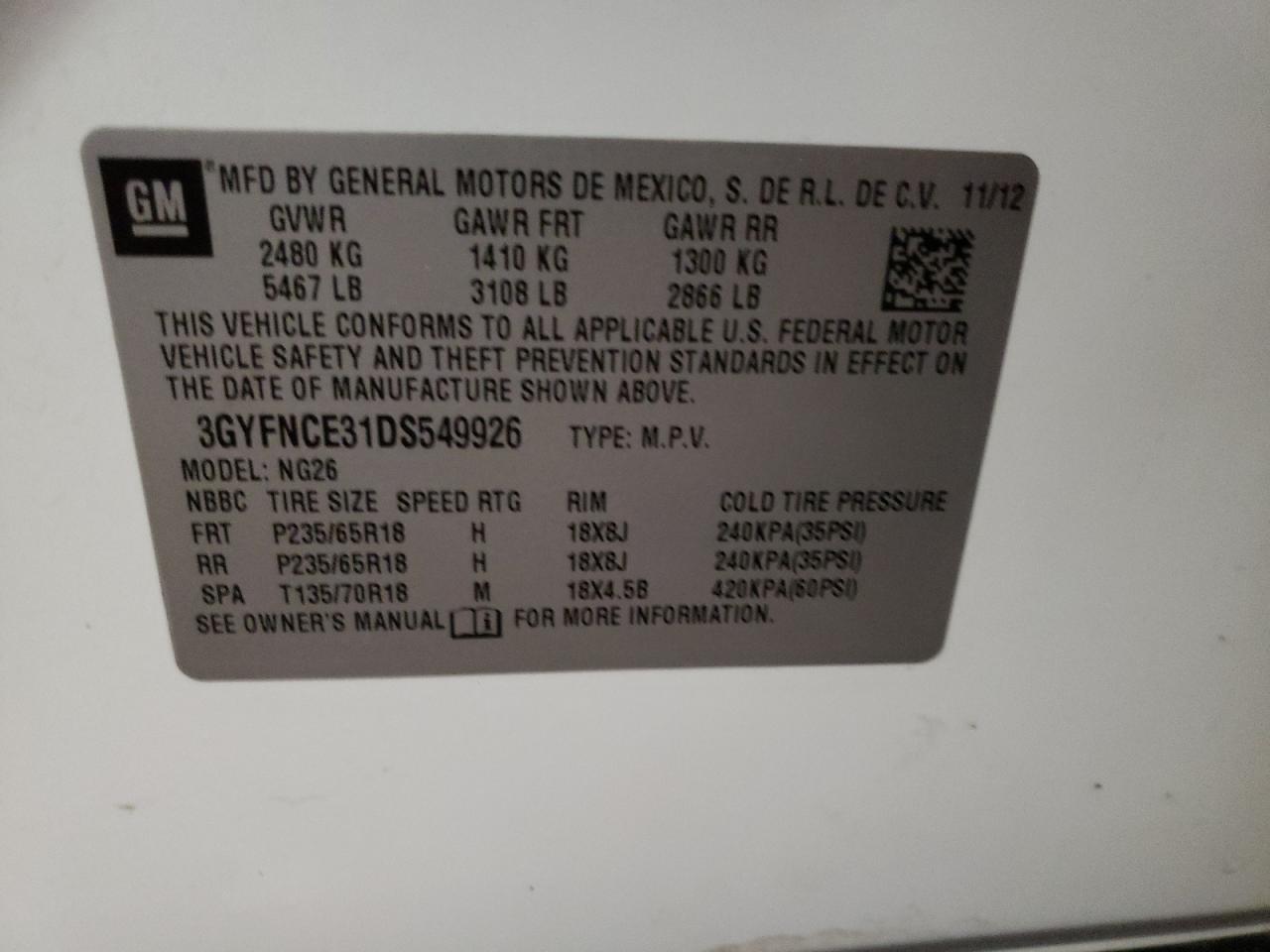 Photo 10 from auction – 2013 CADILLAC SRX LUXURY with VIN 3GYFNCE31DS549926