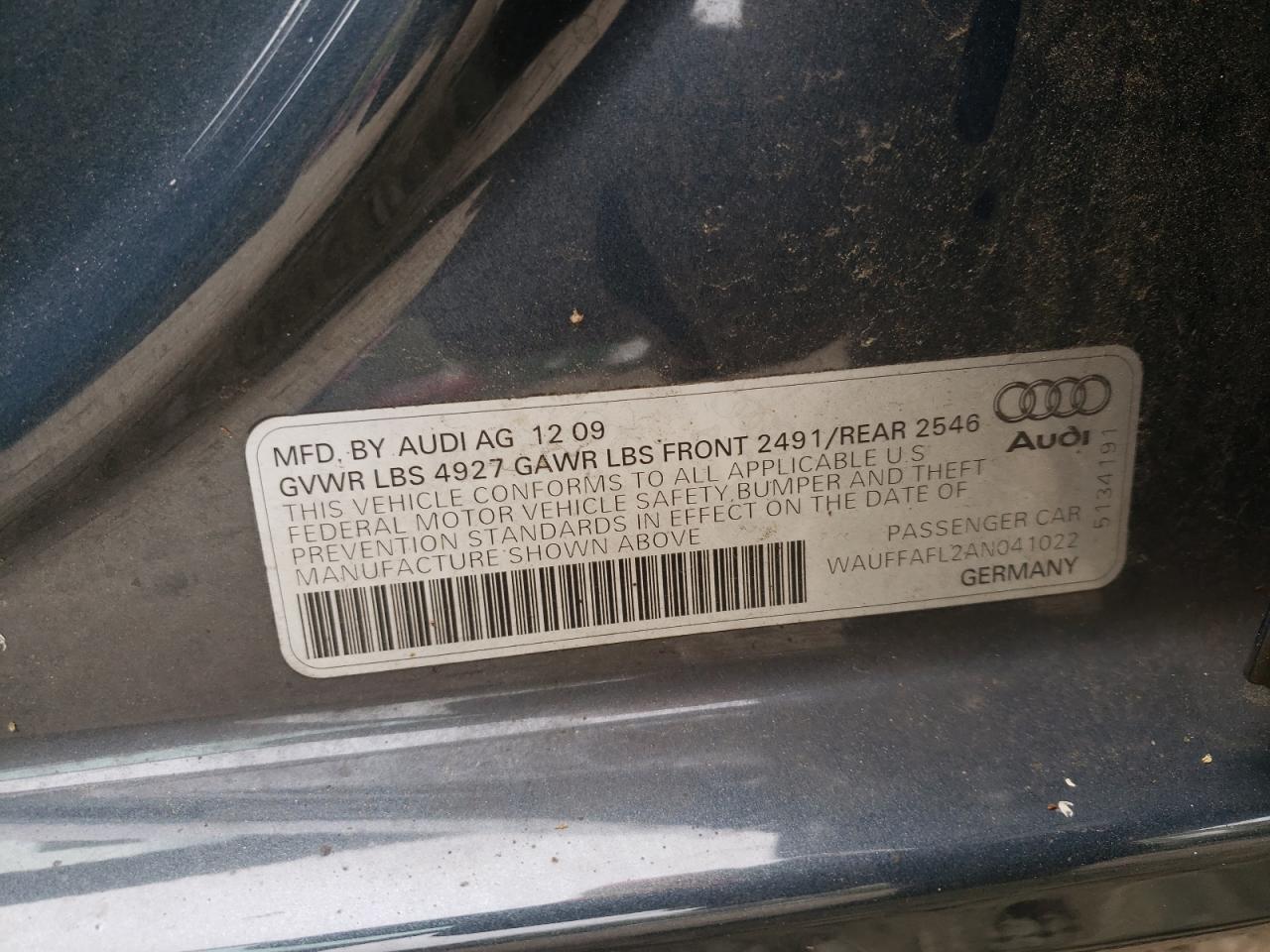 Photo 10 from auction – 2010 AUDI A4 PREMIUM with VIN WAUFFAFL2AN041022