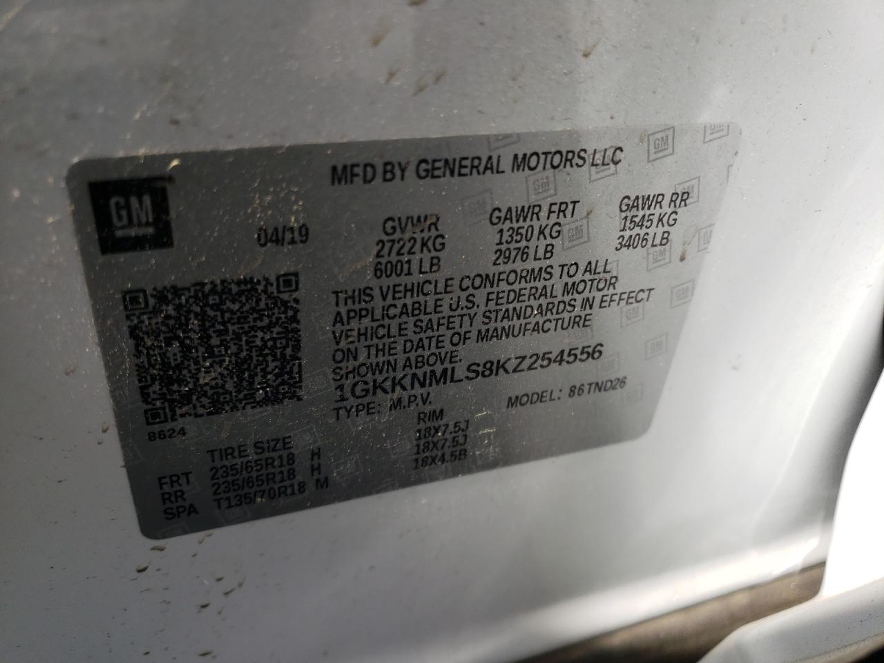 Photo 10 from auction – 2019 GMC ACADIA SLT with VIN 1GKKNMLS8KZ254556