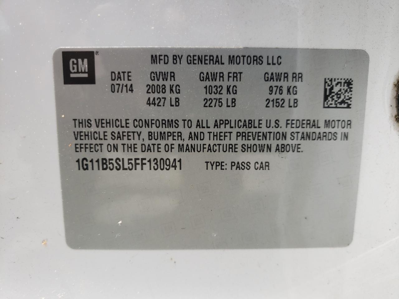 Photo 10 from auction – 2015 CHEVROLET MALIBU LS with VIN 1G11B5SL5FF130941