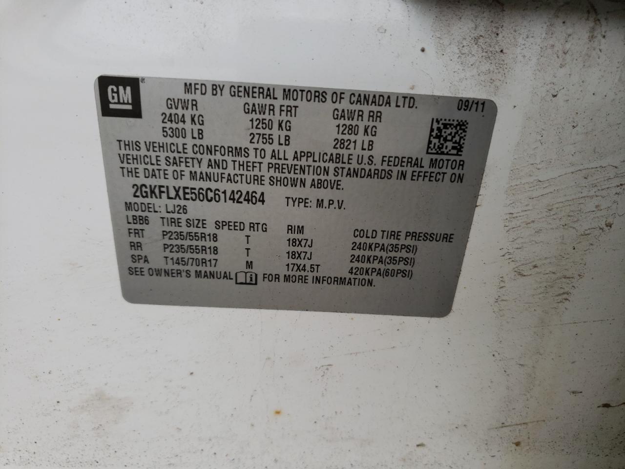 Photo 10 from auction – 2012 GMC TERRAIN SL with VIN 2GKFLXE56C6142464