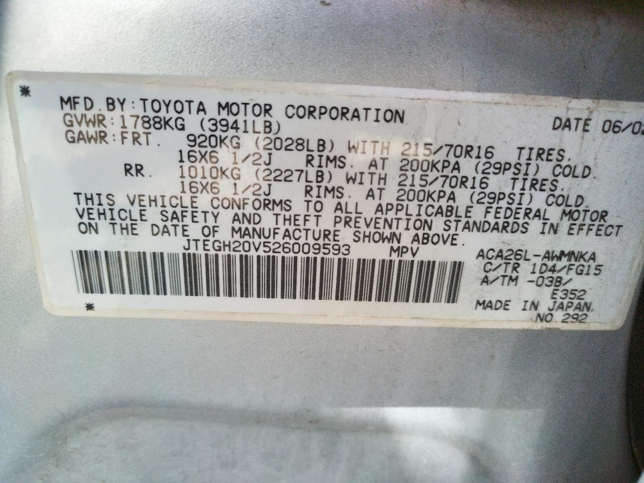 Photo 10 from auction – 2002 TOYOTA RAV4 with VIN JTEGH20V526009593