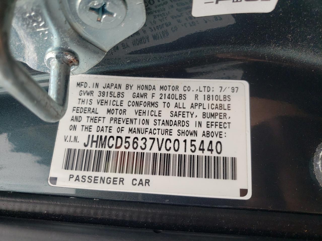 Photo 10 from auction – 1997 HONDA ACCORD LX with VIN JHMCD5637VC015440