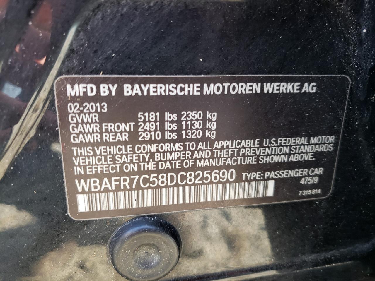 Photo 10 from auction – 2013 BMW 535 I with VIN WBAFR7C58DC825690