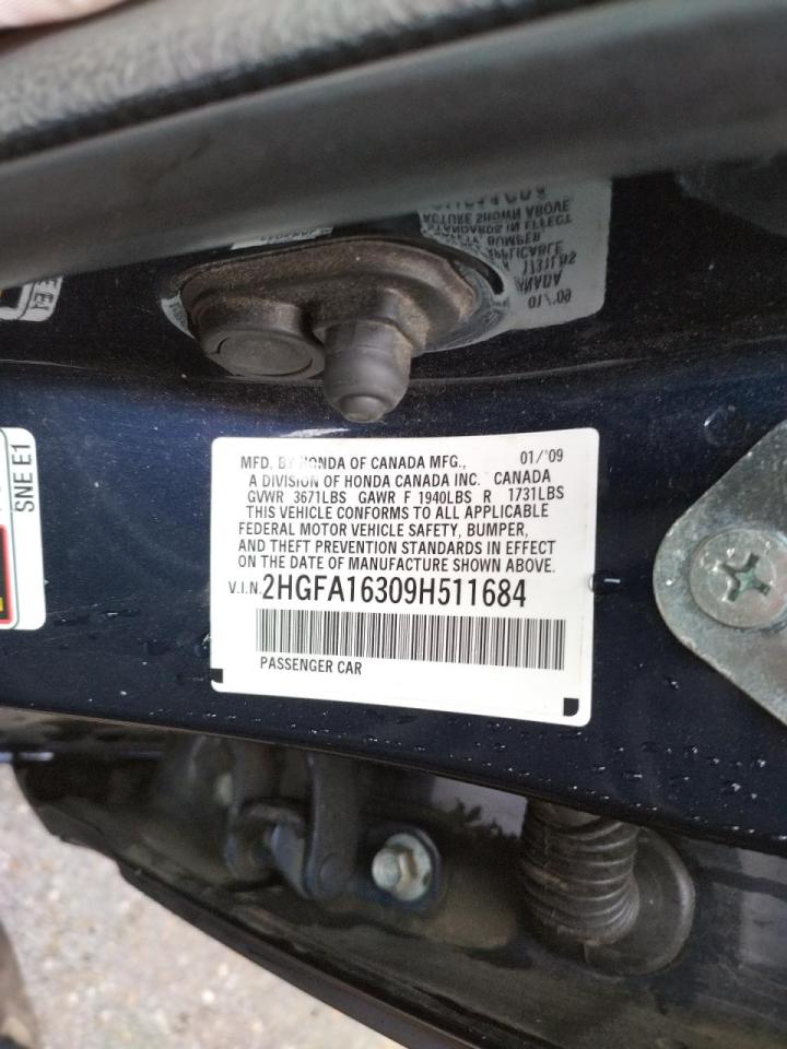 Photo 10 from auction – 2009 HONDA CIVIC VP with VIN 2HGFA16309H511684