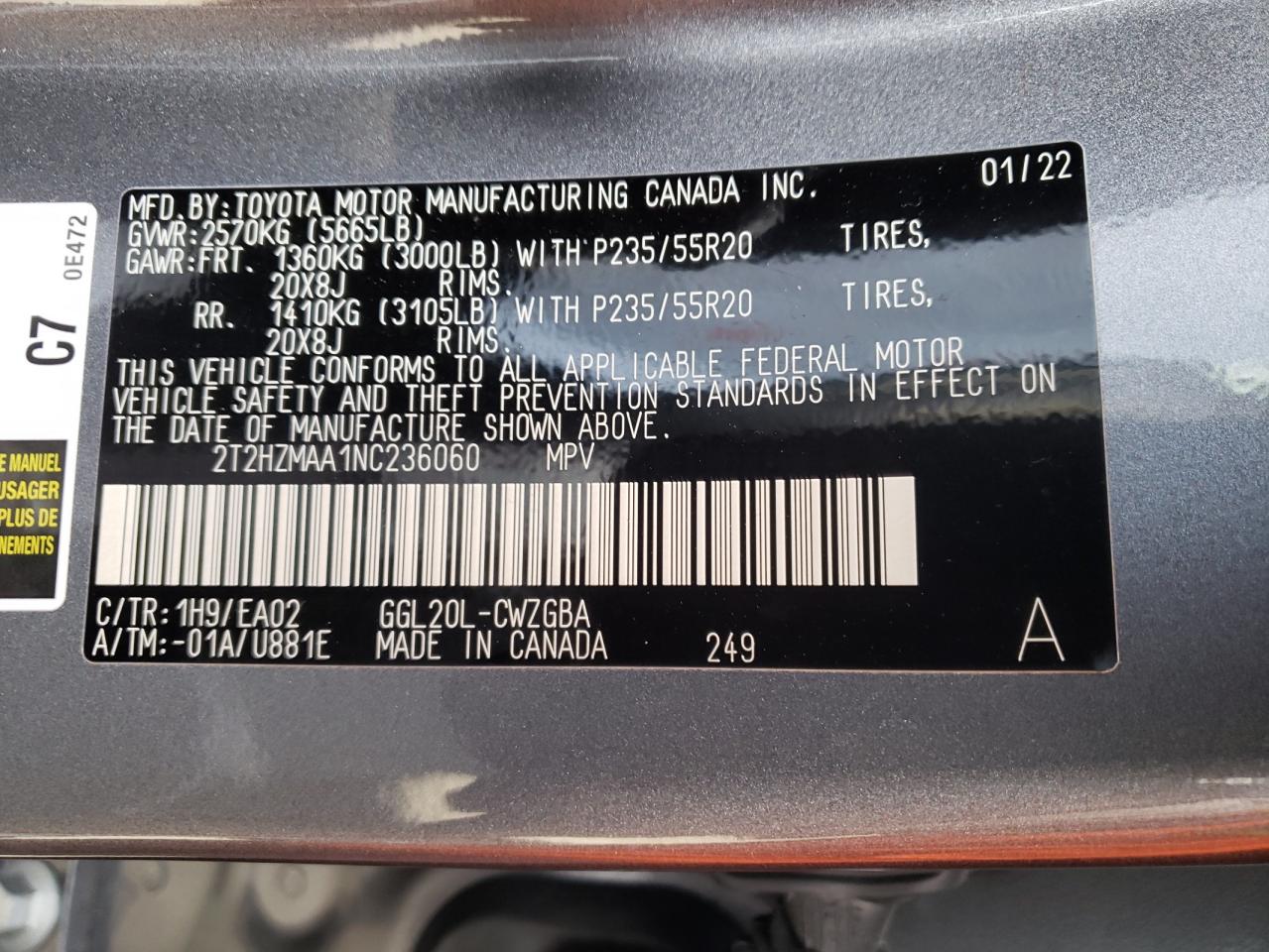 Photo 10 from auction – 2022 LEXUS RX 350 with VIN 2T2HZMAA1NC236060
