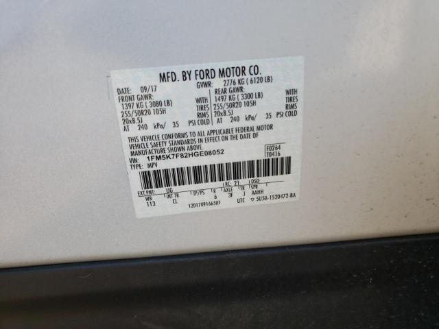 Photo 10 from auction – 2017 FORD EXPLORER L with VIN 1FM5K7F82HGE08052