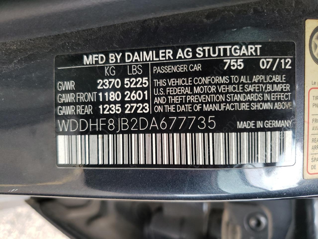 Photo 10 from auction – 2013 MERCEDES-BENZ E 350 4MAT with VIN WDDHF8JB2DA677735