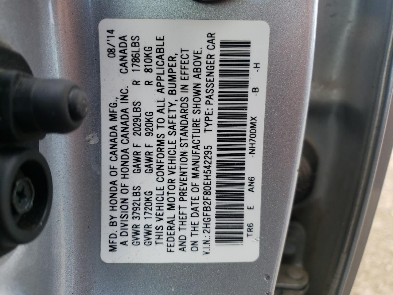 Photo 10 from auction – 2014 HONDA CIVIC EX with VIN 2HGFB2F80EH542295