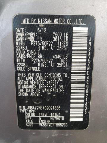 Photo 10 from auction – 2012 INFINITI QX56 with VIN JN8AZ2NE4C9021836