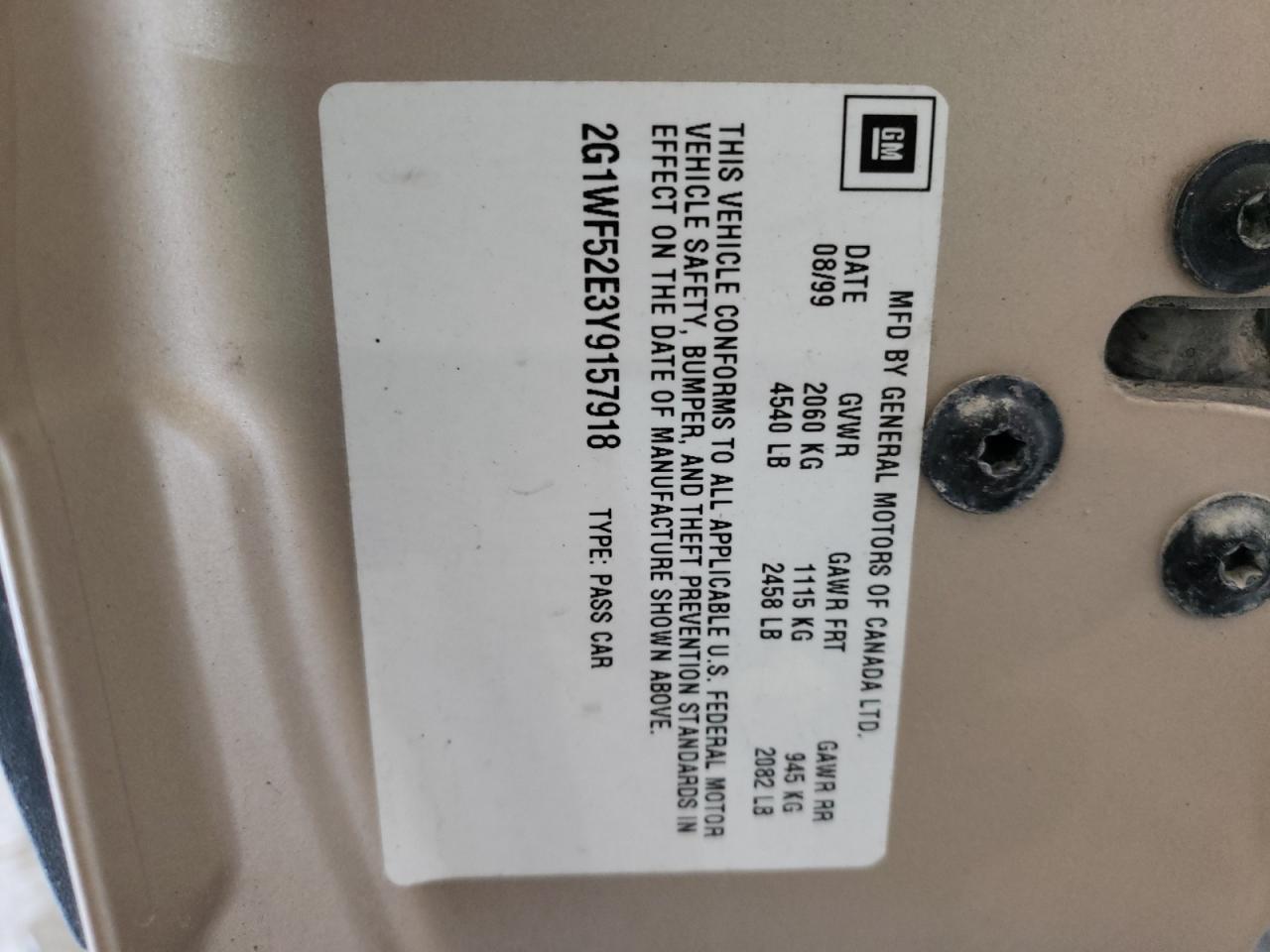 Photo 10 from auction – 2000 CHEVROLET IMPALA with VIN 2G1WF52E3Y9157918
