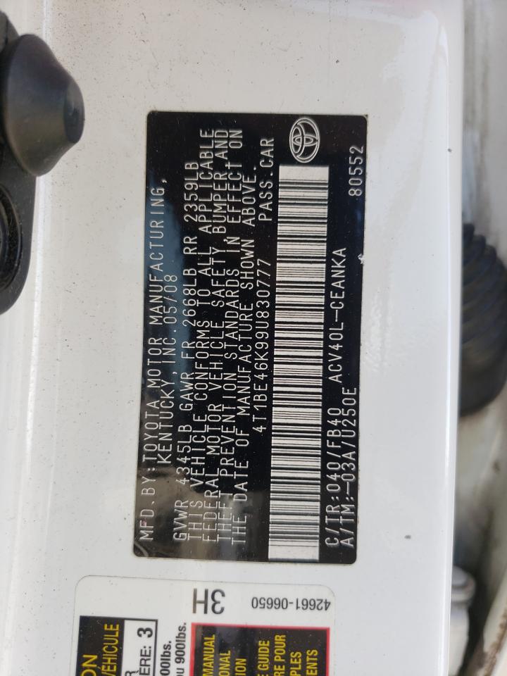 Photo 10 from auction – 2009 TOYOTA CAMRY BASE with VIN 4T1BE46K99U830777