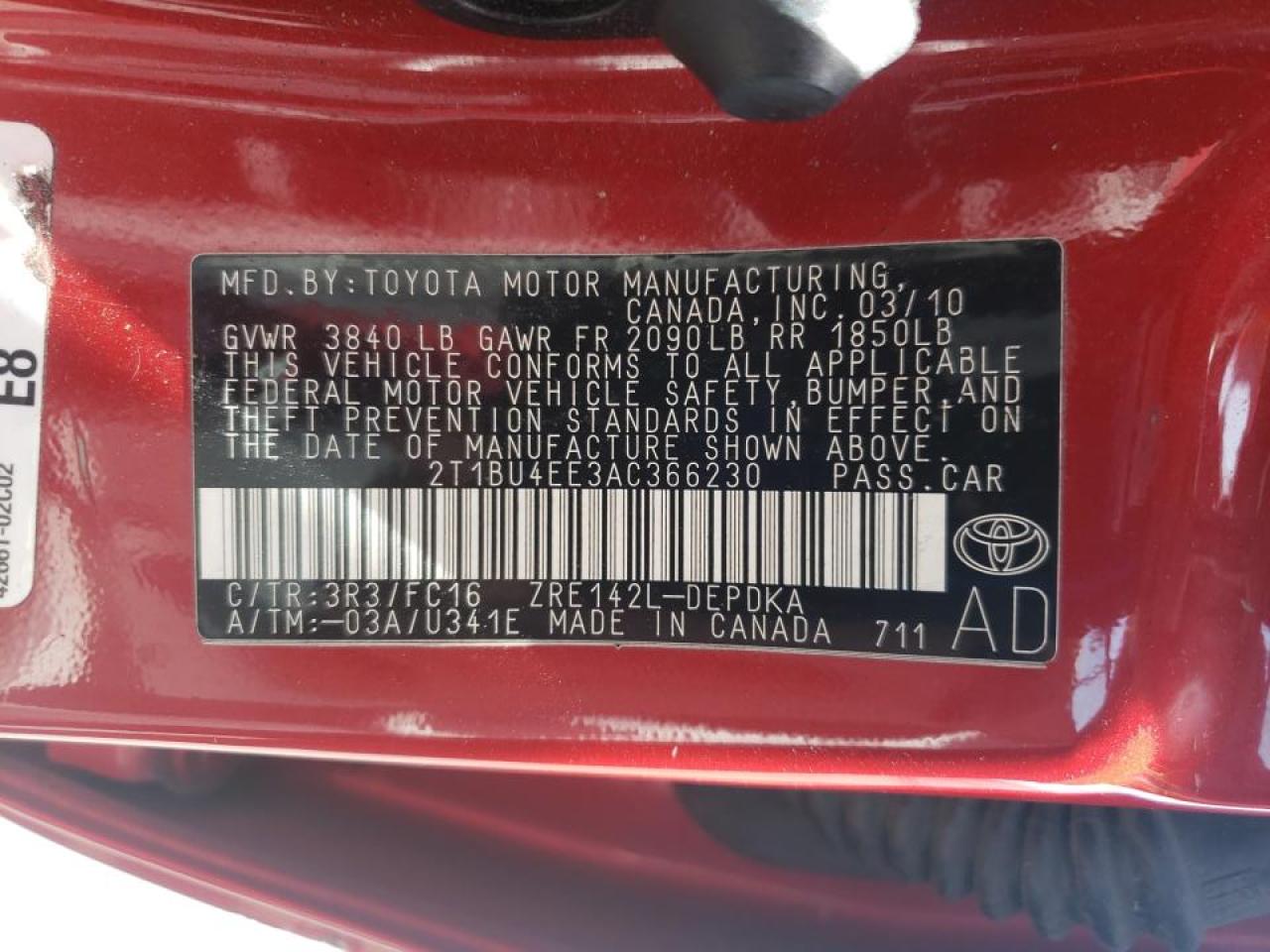 Photo 10 from auction – 2010 TOYOTA COROLA with VIN 2T1BU4EE3AC366230