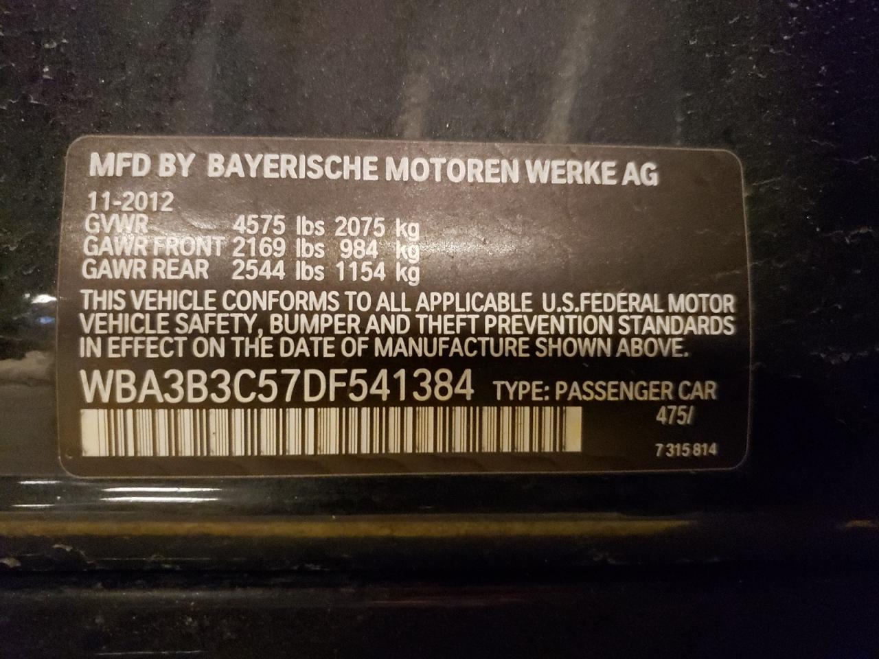 Photo 10 from auction – 2013 BMW 328 XI with VIN WBA3B3C57DF541384