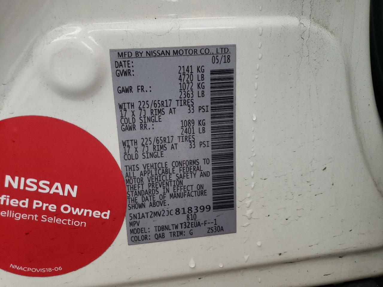 Photo 10 from auction – 2018 NISSAN ROGUE S with VIN 5N1AT2MV2JC818399
