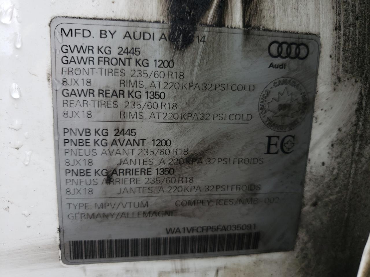 Photo 10 from auction – 2015 AUDI Q5 PRESTIG with VIN WA1VFCFP5FA035091